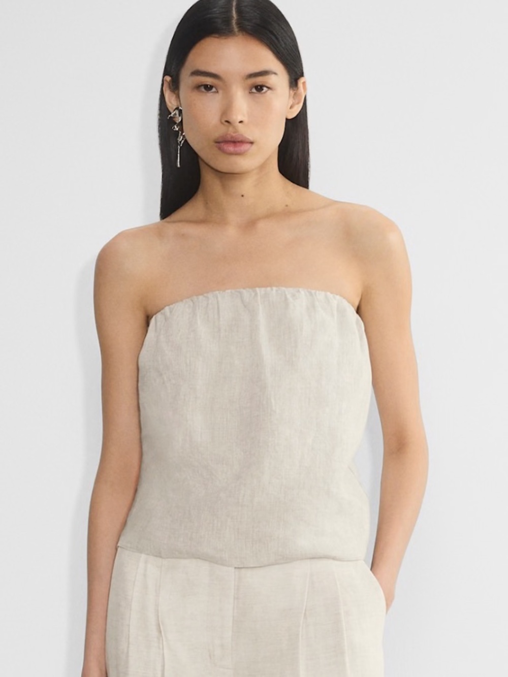 NWT Babaton Aritzia Midtown 100% Ecru Linen Strapless Tube Top Blouse Size XL